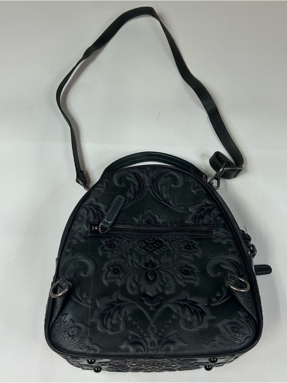 Vintage Feigitor Women’s Crossbody Backpack Purse Black Floral Embossed #1031 - Picture 8 of 15